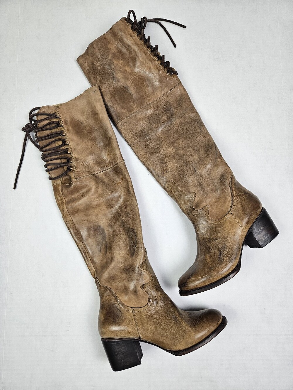 Freebird by Steven Rolls Leather Over the Knee Tan Heeled Boots in Cognac